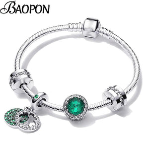 Crystal Romantic Charm Bracelet With Silver Heart Beads for Women