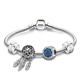 Crystal Romantic Charm Bracelet With Silver Heart Beads for Women