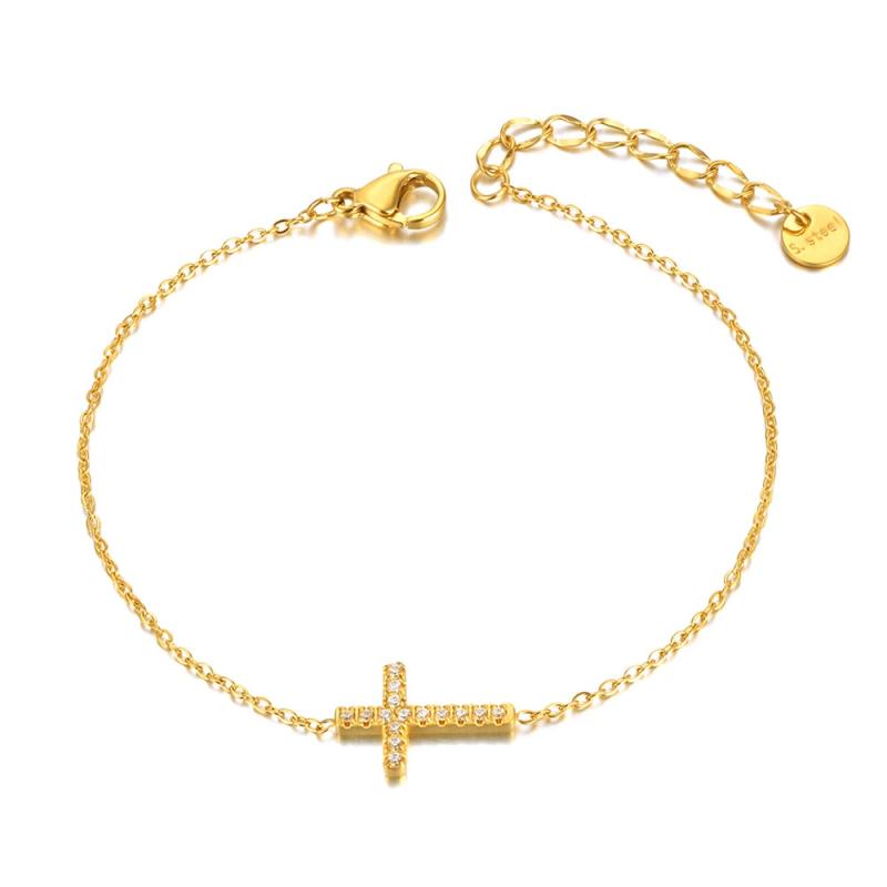 Religious Cross Charm Bracelet Classic Stainless Steel Cubic Zirconia