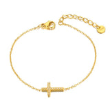 Religious Cross Charm Bracelet Classic Stainless Steel Cubic Zirconia