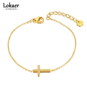 Religious Cross Charm Bracelet Classic Stainless Steel Cubic Zirconia