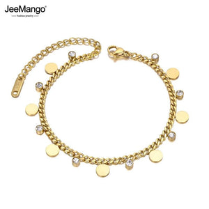 Neo-Gothic Stainless Steel Disc Charm Bracelet CZ Crystal Bohemian Beach Jewelry