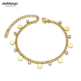 Neo-Gothic Stainless Steel Disc Charm Bracelet CZ Crystal Bohemian Beach Jewelry
