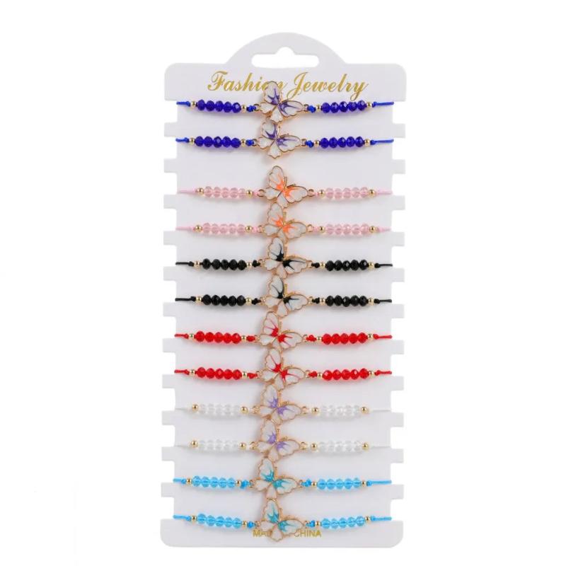 12pcs Butterfly Animal Charms Crystal Beads Bracelet Anklets