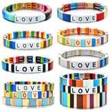 Bohemian Rainbow Elastic Stretch Bracelet Stack Letter Love Metal Alloy Bead