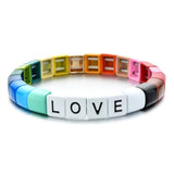 Bohemian Rainbow Elastic Stretch Bracelet Stack Letter Love Metal Alloy Bead
