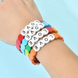 Bohemian Rainbow Elastic Stretch Bracelet Stack Letter Love Metal Alloy Bead