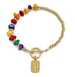Natural Stone Beads Bracelet with Evil Eye Charm for Women