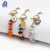 Natural Stone Beads Bracelet with Evil Eye Charm for Women