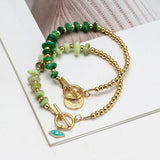 Natural Stone Beads Bracelet with Evil Eye Charm for Women