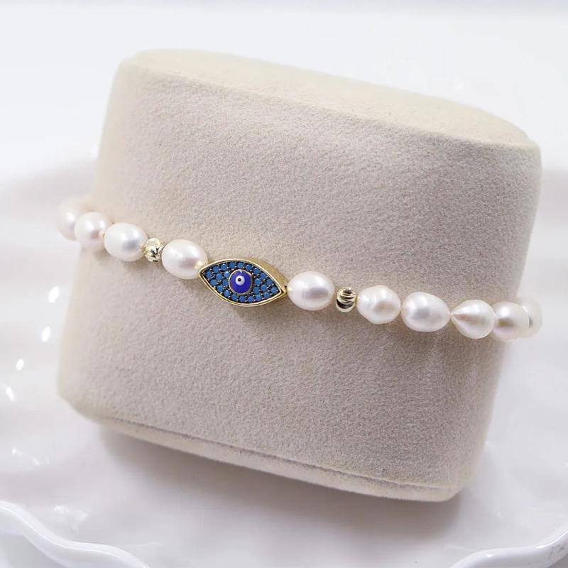 Freshwater Pearl Evil Eye Bracelet Charm Bangle Jewelry Gift