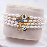 Freshwater Pearl Evil Eye Bracelet Charm Bangle Jewelry Gift