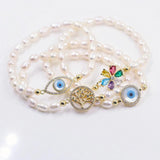 Freshwater Pearl Evil Eye Bracelet Charm Bangle Jewelry Gift