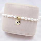 Freshwater Pearl Evil Eye Bracelet Charm Bangle Jewelry Gift