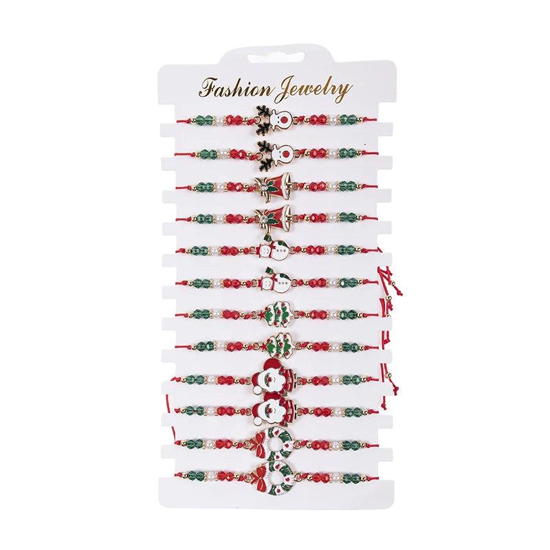 Christmas Charm Bracelet Set Santa Claus Snowman Bells Elk Snowflake Rope
