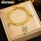 Vintage Palm Eyes Charm Bracelet For Women Multilayer Wrist Chain Jewelry