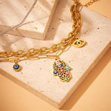 Vintage Palm Eyes Charm Bracelet For Women Multilayer Wrist Chain Jewelry