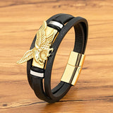 Eagle Multi-Layer Leather Bracelet with Magnetic Clasp