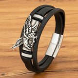 Eagle Multi-Layer Leather Bracelet with Magnetic Clasp