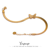 Butterfly Snake Chain Bangle Bracelet Stainless Steel Golden Waterproof Jewelry
