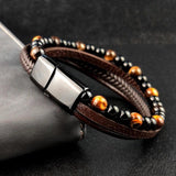Braided Leather Bracelets Set Tiger Eyes Stone Beads Ethnic Tribal Wristband