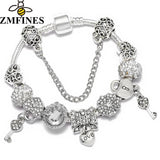 Classic Love Key Charm Bracelet With Heart Beads Pendant