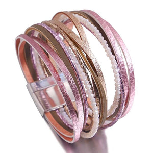 Ethnic Women's Leather Bracelets Boho Multilayer Charm Rhinestone Wrap Bracelets