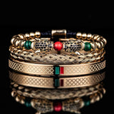 Leopard Head Enamel Green Red Bracelet Stainless Steel Men Jewelry