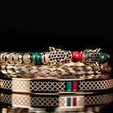 Leopard Head Enamel Green Red Bracelet Stainless Steel Men Jewelry