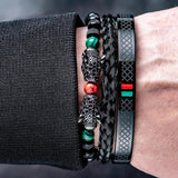 Leopard Head Enamel Green Red Bracelet Stainless Steel Men Jewelry