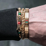 Leopard Head Enamel Green Red Bracelet Stainless Steel Men Jewelry