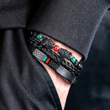 Leopard Head Enamel Green Red Bracelet Stainless Steel Men Jewelry