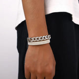 Punk Cuban Chain Leather Bracelet Men Women Multilayer Chain Wrap Bracelet