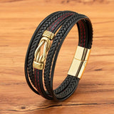 Multi-Layer Leather Bracelet with Stainless Steel Buckle for Men