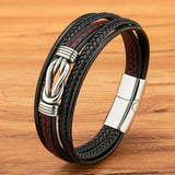 Multi-Layer Leather Bracelet with Stainless Steel Buckle for Men