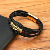 Multi-Layer Leather Bracelet with Stainless Steel Buckle for Men