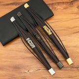 Multi-Layer Leather Bracelet with Stainless Steel Buckle for Men