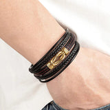 Multi-Layer Leather Bracelet with Stainless Steel Buckle for Men