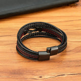 Multi-Layer Leather Bracelet with Stainless Steel Buckle for Men