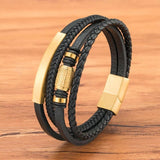 Braided Rope Leather Bracelets Stainless Steel Beaded Jewelry