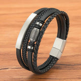 Braided Rope Leather Bracelets Stainless Steel Beaded Jewelry