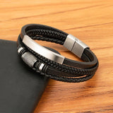 Braided Rope Leather Bracelets Stainless Steel Beaded Jewelry