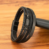 Braided Rope Leather Bracelets Stainless Steel Beaded Jewelry