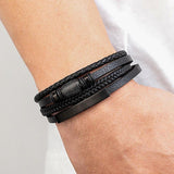 Braided Rope Leather Bracelets Stainless Steel Beaded Jewelry