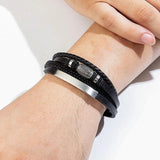 Braided Rope Leather Bracelets Stainless Steel Beaded Jewelry
