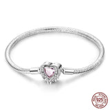925 Silver Snake Chain Heart Zircon Lock Bracelet DIY Jewelry Gift