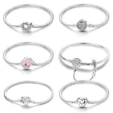 925 Silver Snake Chain Heart Zircon Lock Bracelet DIY Jewelry Gift