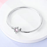 925 Silver Snake Chain Heart Zircon Lock Bracelet DIY Jewelry Gift