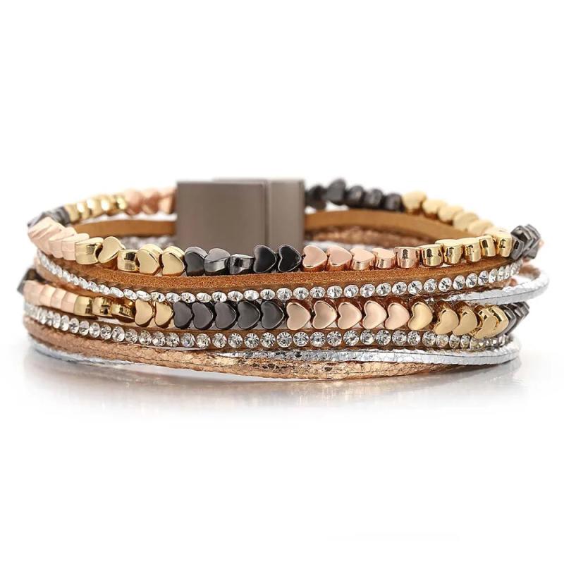 Metal Heart Beads Leather Bracelet Multilayer Wrap Bracelets