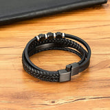 Classic Woven Leather Stainless Steel Magnet Bracelet 3 Colors